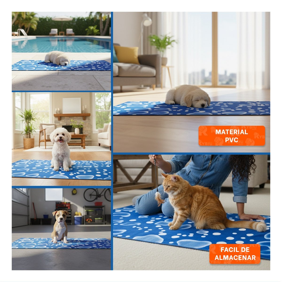 PACK6 ESTERA AMPLIA PARA GATO EN CASA 50X90CM L AZUL ESTILO BURBUJAS Y+PAPEL REGALO - 3