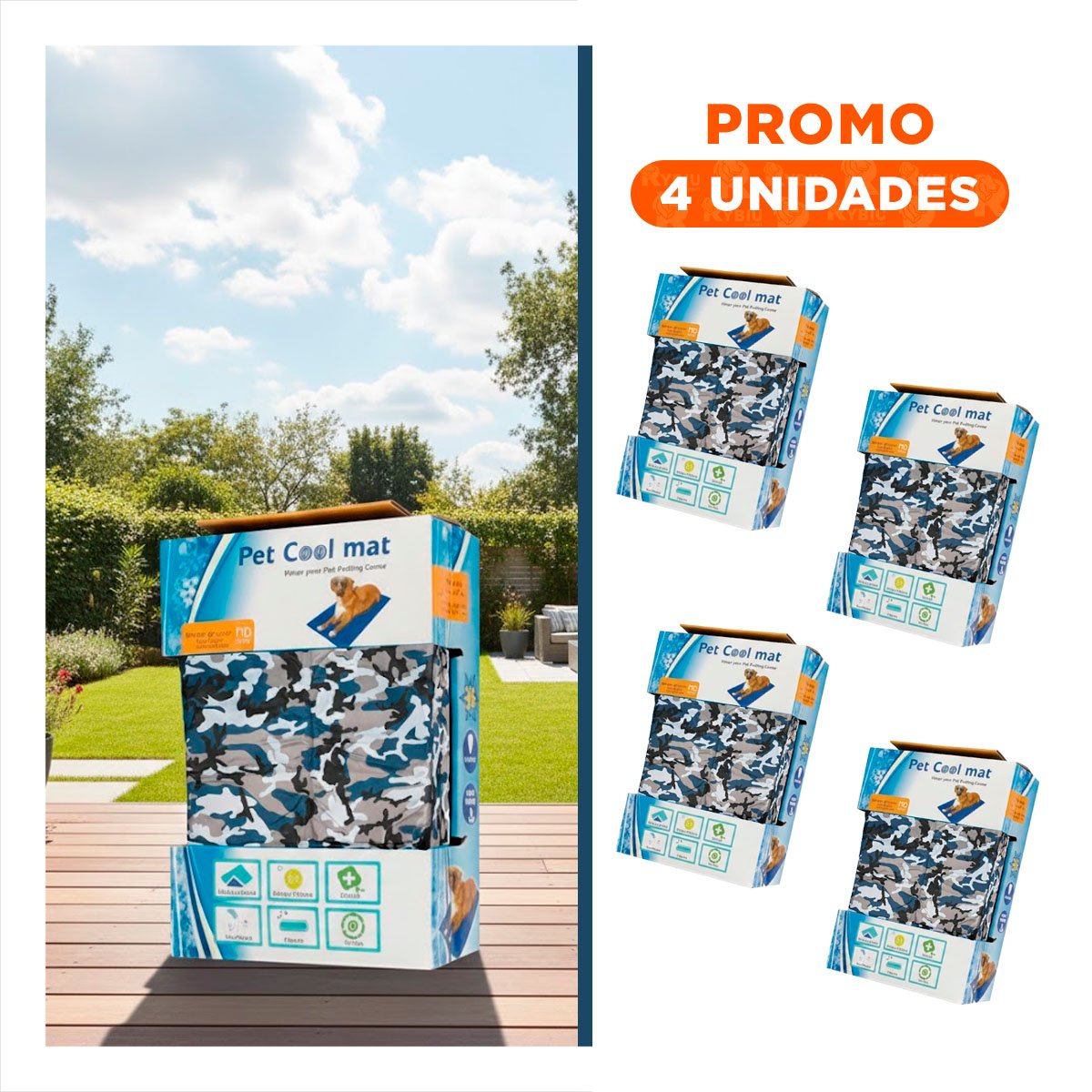 PACK4 ALFOMBRA CON GEL ENFRIADOR PARA MASCOTA 50X65CM MD MILITAR Y+REGALO STICKER - 1