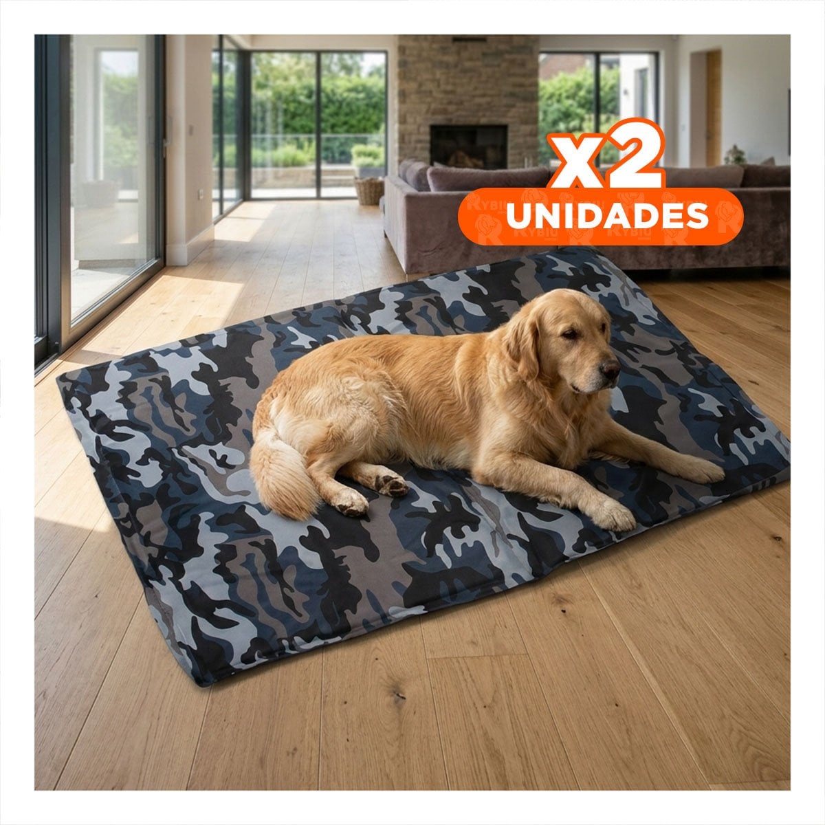 PACK2 CUBREPISO PARA DESCANSO SEGURO DE PERROS Y GATOS 81X96CM XL MILITAR Y+REGALO STICKER - 1