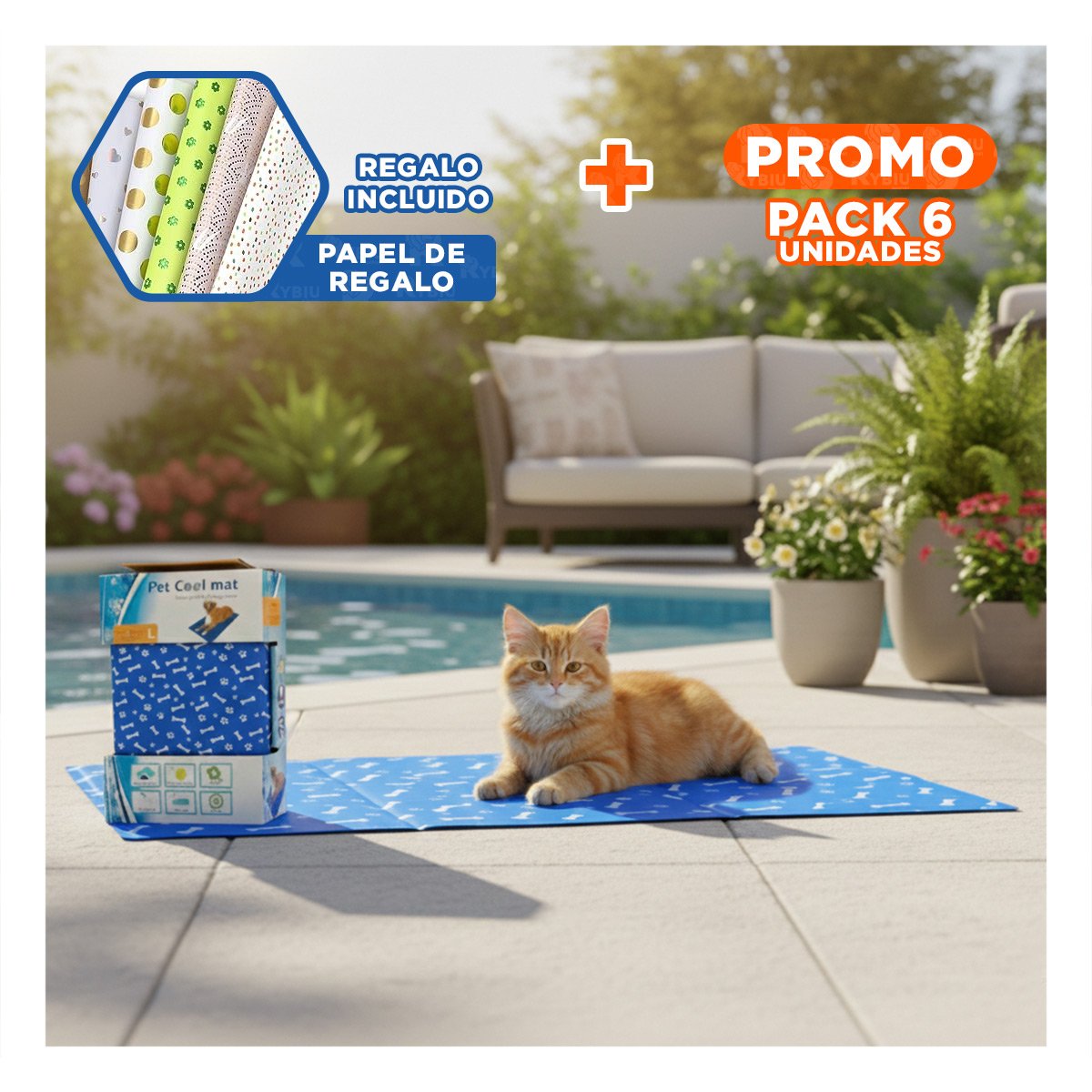PACK6 TAPIZ PRACTICO PARA HOGAR CON MASCOTAS ESTILO HUESITOS 50X90CM L AZUL Y+PAPEL REGALO - 1