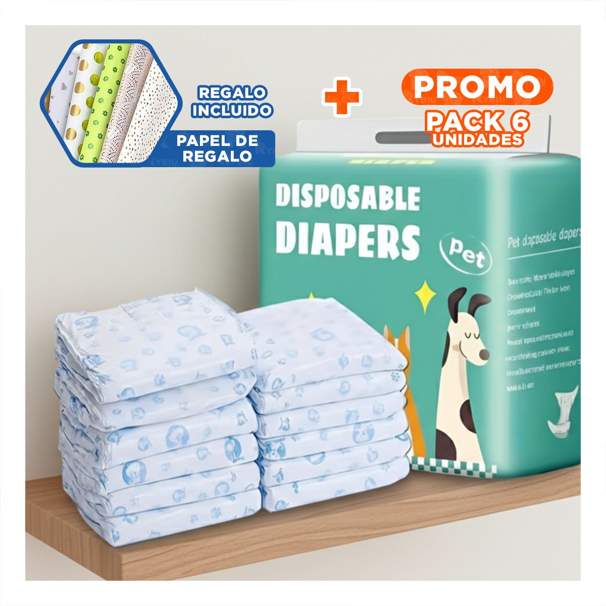 PACK6 FAJA FACIL DE PONER Y RETIRAR SIN MOLESTAR AL PERRO MACHO XL VERDE Y+PAPEL REGALO - 1