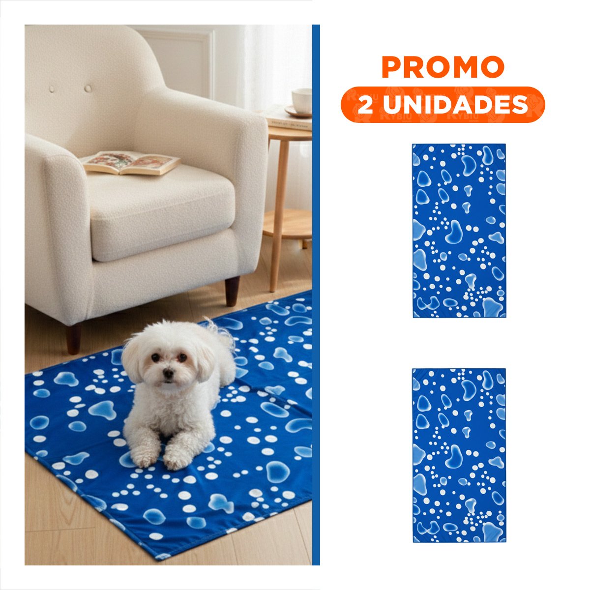 PACK2 ALFOMBRA CON GEL REFRIGERANTE PARA MASCOTA 50X90CM L AZUL ESTILO BURBUJAS - 1
