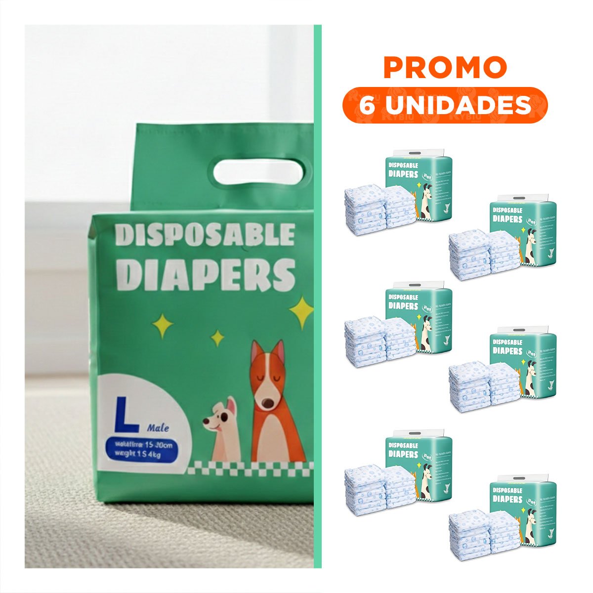 PACK6 CINTURON PROTECTOR DESECHABLE PARA USO DIARIO PERRO MACHO TALLA L VERDE - 1