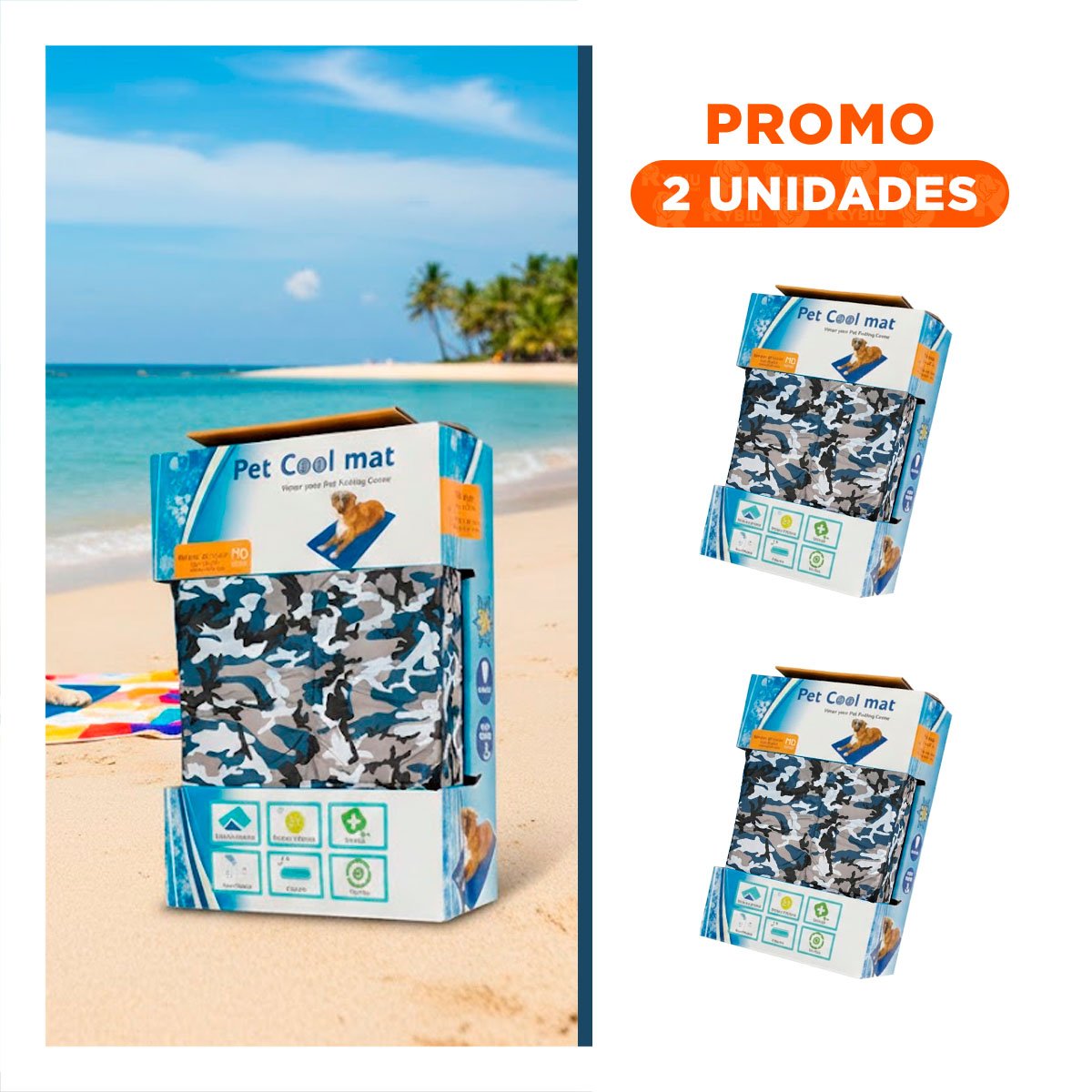 PACK2 COJIN CON GEL FRIO PARA MASCOTA 50X65CM MD MILITAR - 1