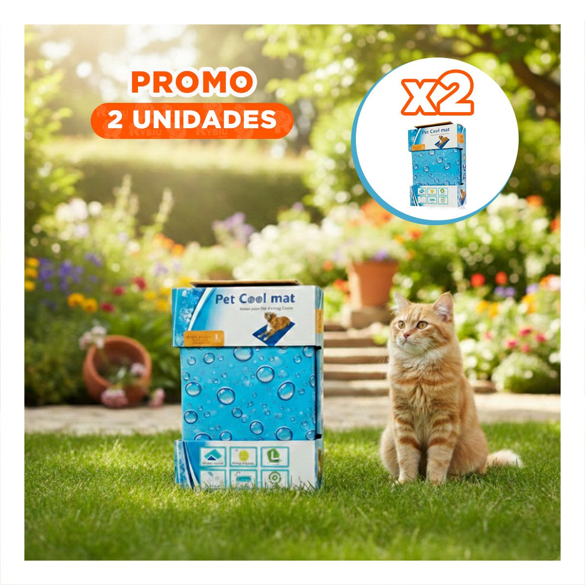 PACK2 BASE DE APOYO PARA GATO EN VERANO PATRON BURBUJA 50X90CM L CELESTE Y+REGALO STICKER - 1
