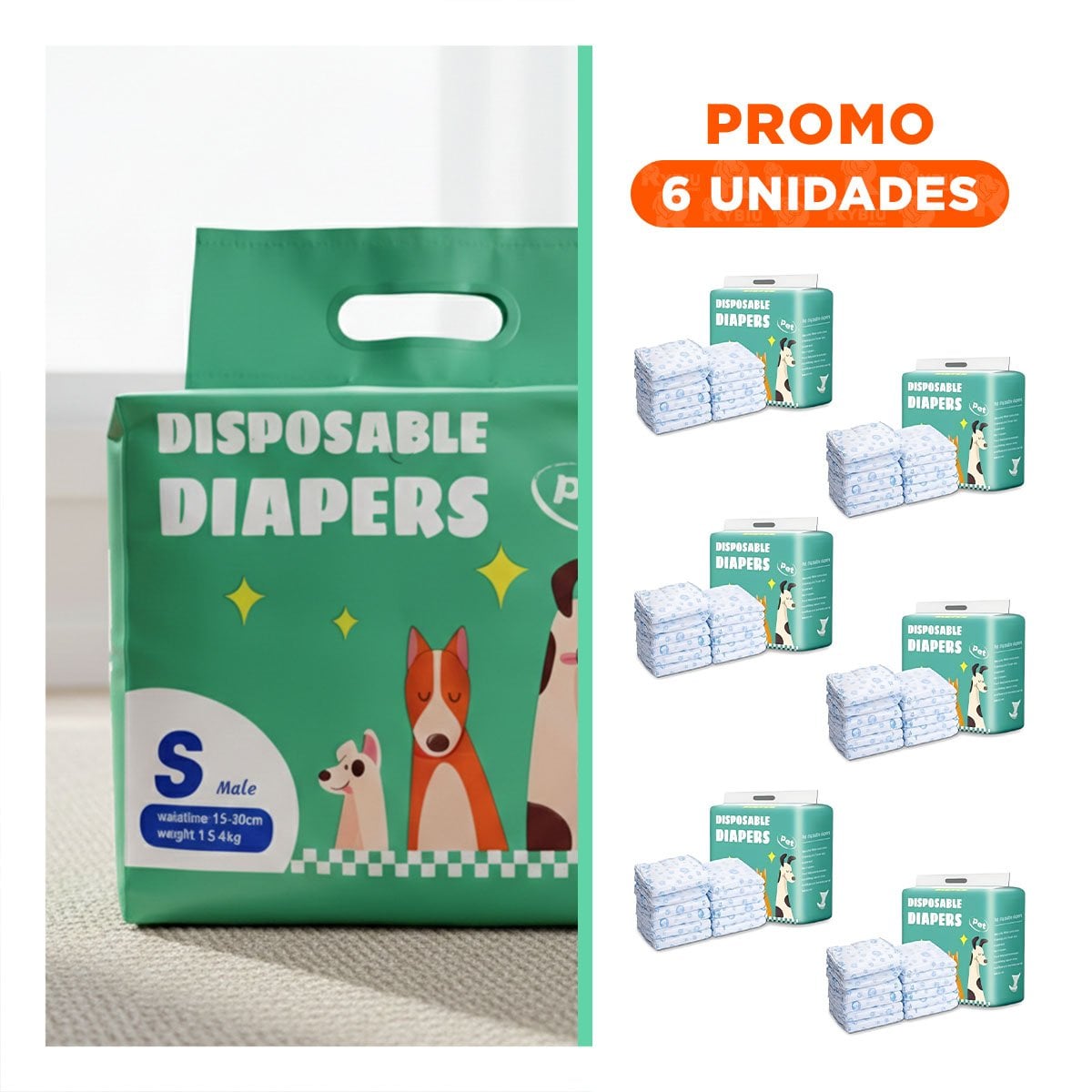 PACK6 FORRO DESECHABLE CON AJUSTE FLEXIBLE MASCOTA MACHO S VERDE - 1
