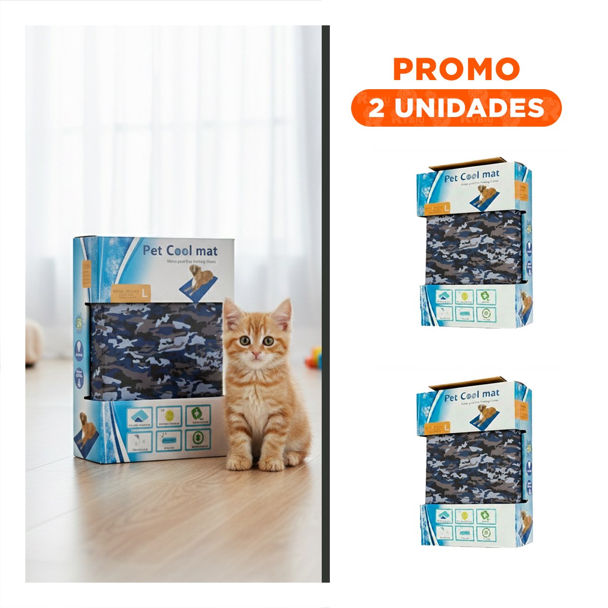PACK2 CAMA REFRESCANTE PARA MASCOTAS QUE AMAN DESCANSAR EN DIAS CALIDOS L 50X90CM MILITAR - 1