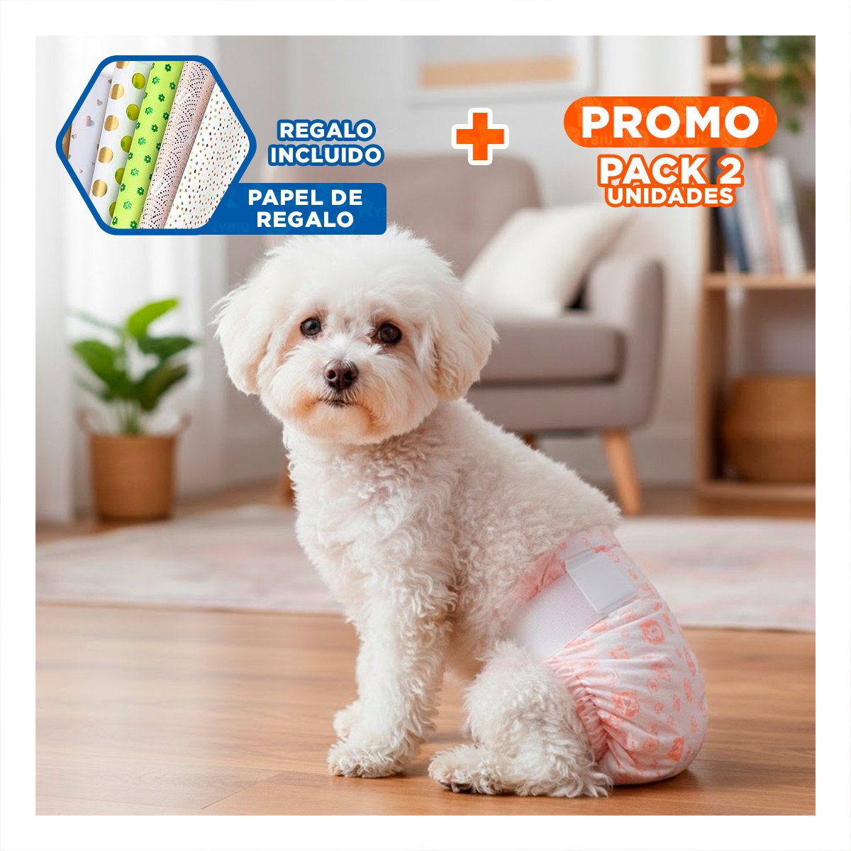 PACK2 BANDA CON AJUSTE PRECISO Y BUEN CALCE PERRO HEMBRA TALLA S ROSADO Y+PAPEL REGALO - 1