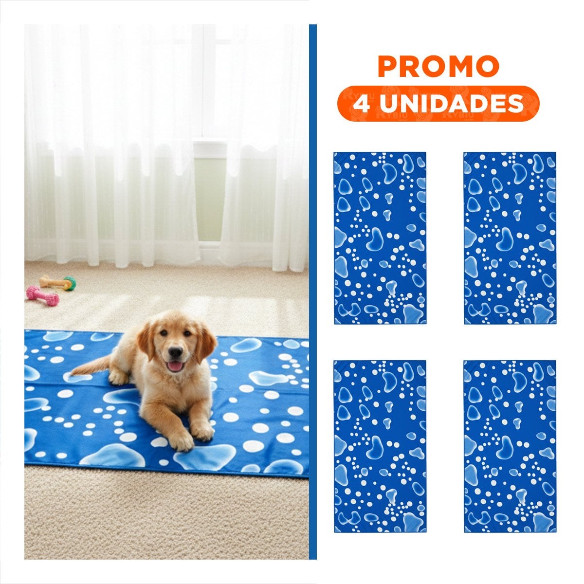 PACK4 ESTERA CON GEL FRIO PARA MASCOTA 50X90CM L AZUL ESTILO BURBUJAS Y+REGALO STICKER - 1