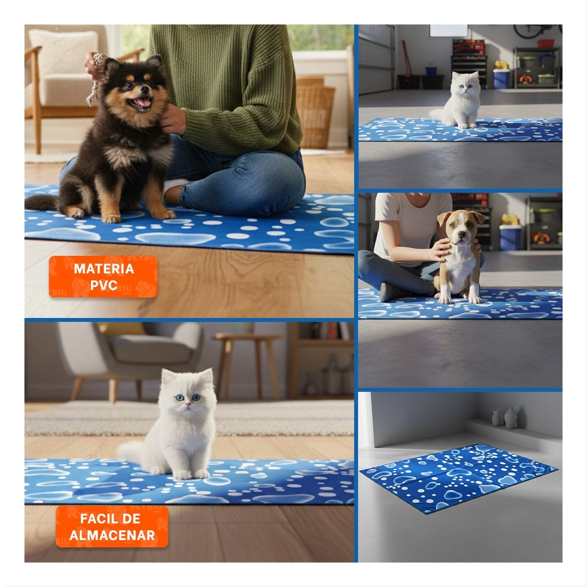 PACK4 ESTERA CON GEL FRIO PARA MASCOTA 50X90CM L AZUL ESTILO BURBUJAS Y+REGALO STICKER - 2