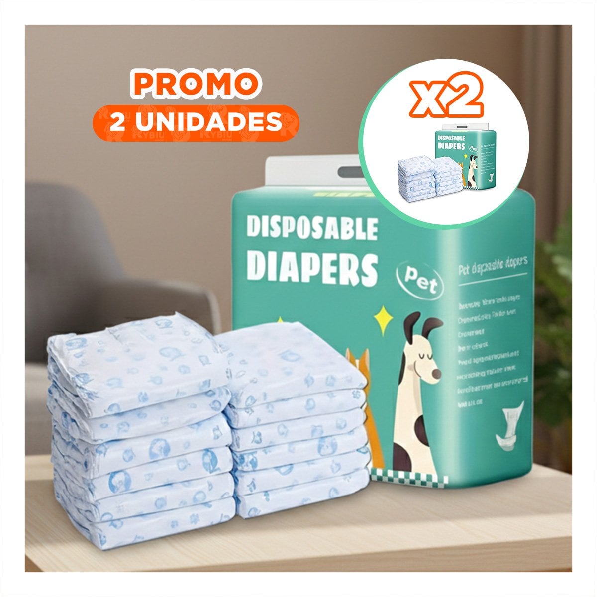 PACK2 BANDA ABSORBENTE COMODA PARA USO EN CASA PERRO MACHO TALLA L VERDE Y+REGALO STICKER - 1