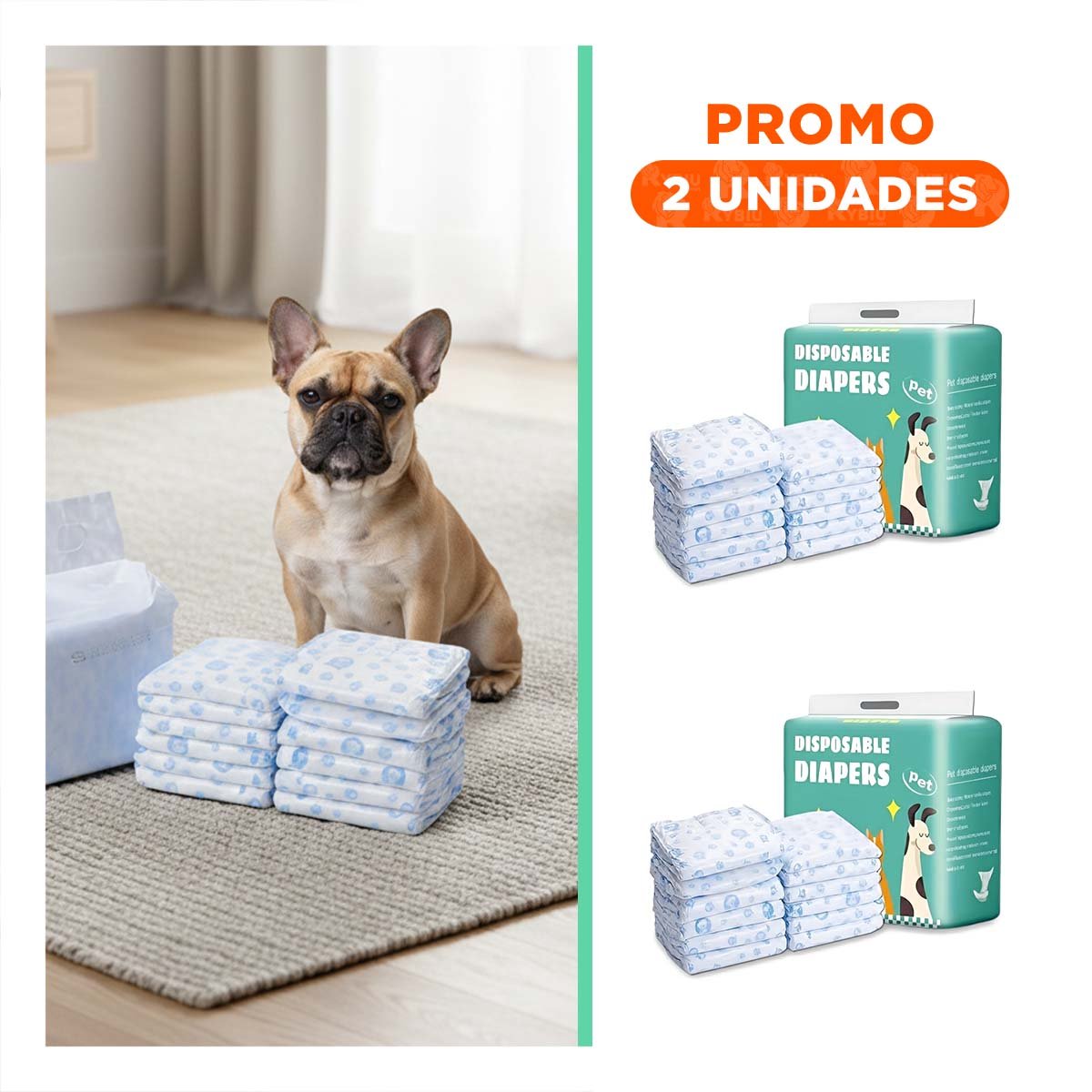 PACK2 CUBIERTA QUE EVITA DERRAMES Y OLORES MASCOTA MACHO M VERDE - 1