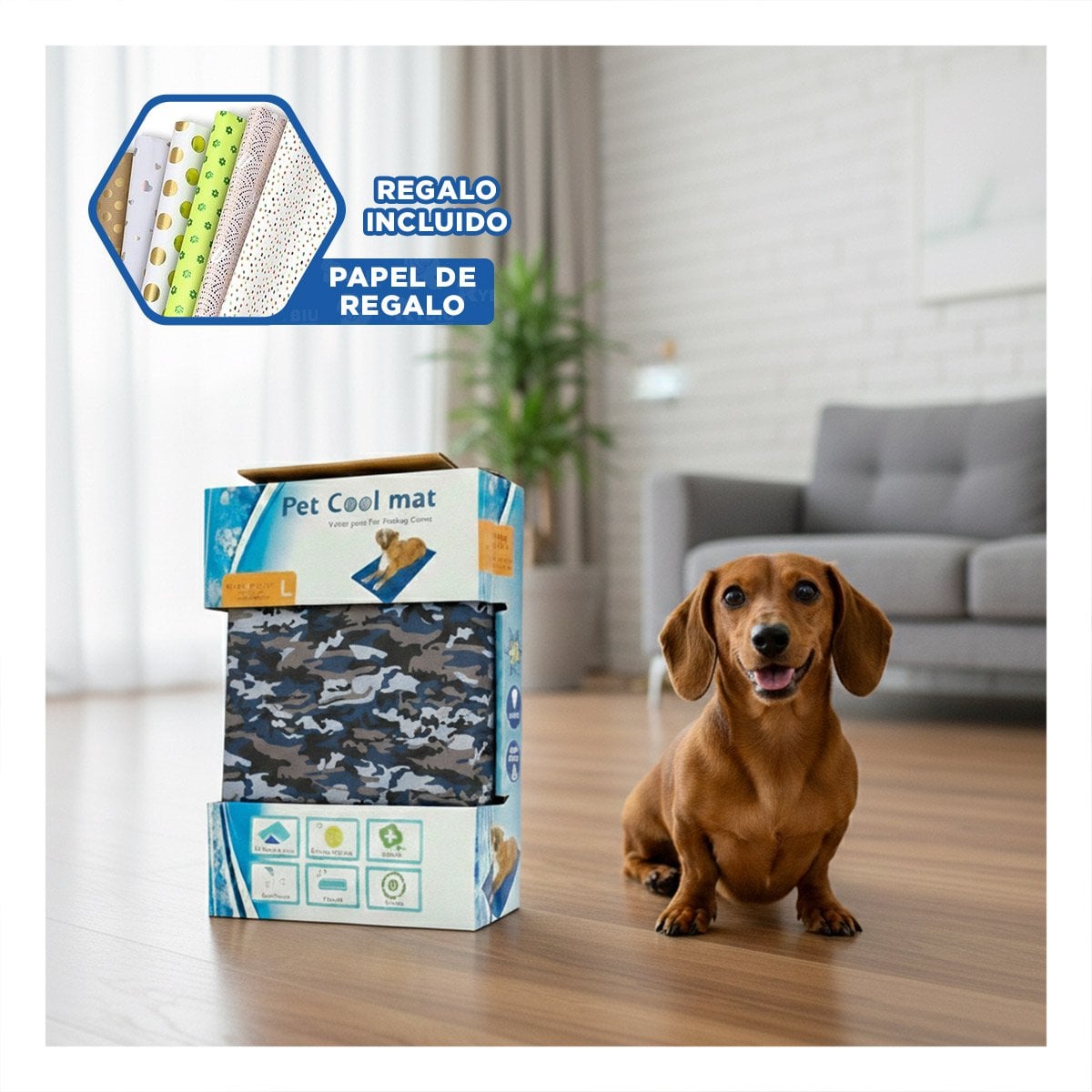 COLCHONETA SUAVE Y RESISTENTE PARA EL DESCANSO DE PERROS L 50X90CM MILITAR Y+REGALO STICKER - 1