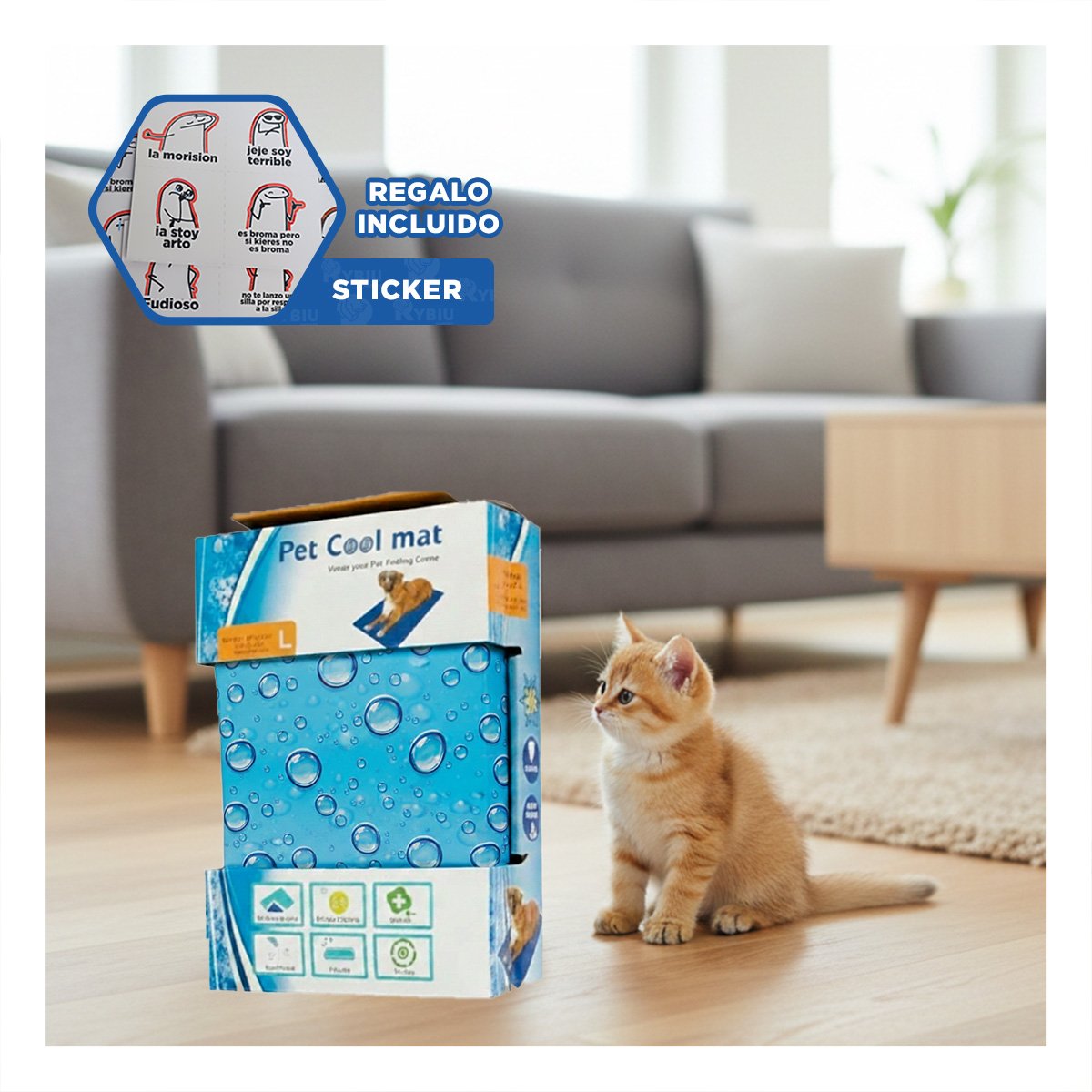 SUPERFICIE FRESCA PARA GATO EN CASA PATRON BURBUJA 50X90CM L CELESTE Y+REGALO STICKER - 1