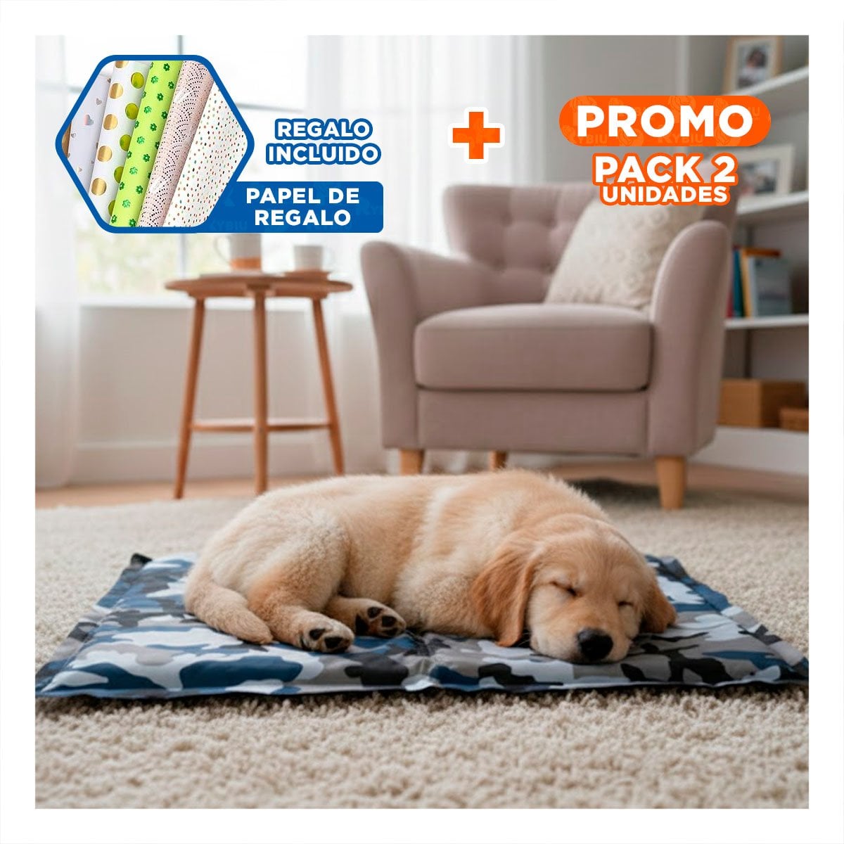PACK2 COJIN PARA PERRO QUE BUSCA SUPERFICIE FRESCA 50X65CM MD MILITAR Y+PAPEL REGALO - 1