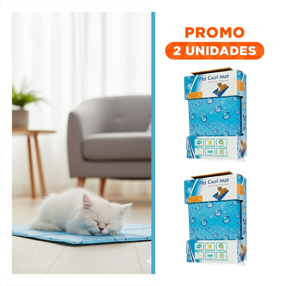 PACK2 BASE CON GEL REFRESCANTE PARA MASCOTA PATRON BURBUJA 50X90CM L CELESTE - 1
