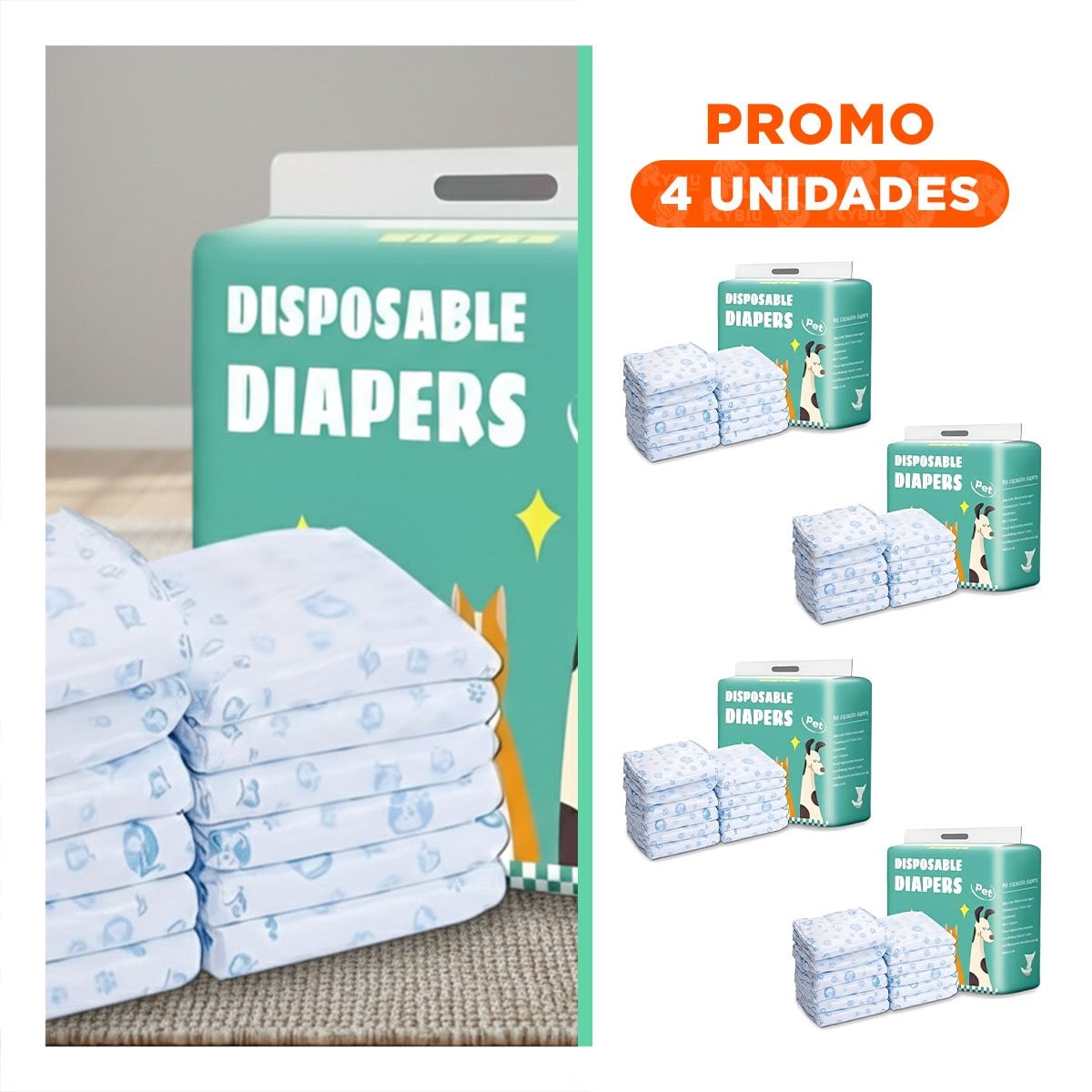 PACK4 CINTURON HIGIENICO CON MATERIAL ABSORBENTE PERRO MACHO TALLA L VERDE Y+REGALO STICKER - 1
