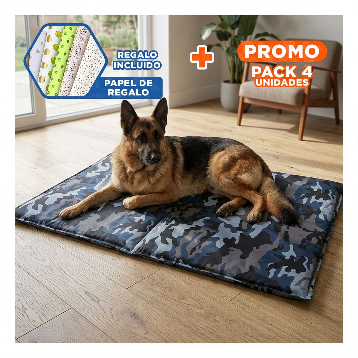 PACK4 CUBREPISO PRACTICO QUE COMBINA CONFORT Y FRESCURA 81X96CM XL MILITAR Y+PAPEL REGALO - 1