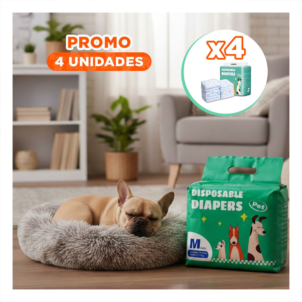 PACK4 CUBIERTA QUE MANTIENE HIGIENE Y PREVIENE FUGAS MASCOTA MACHO M VERDE - 1
