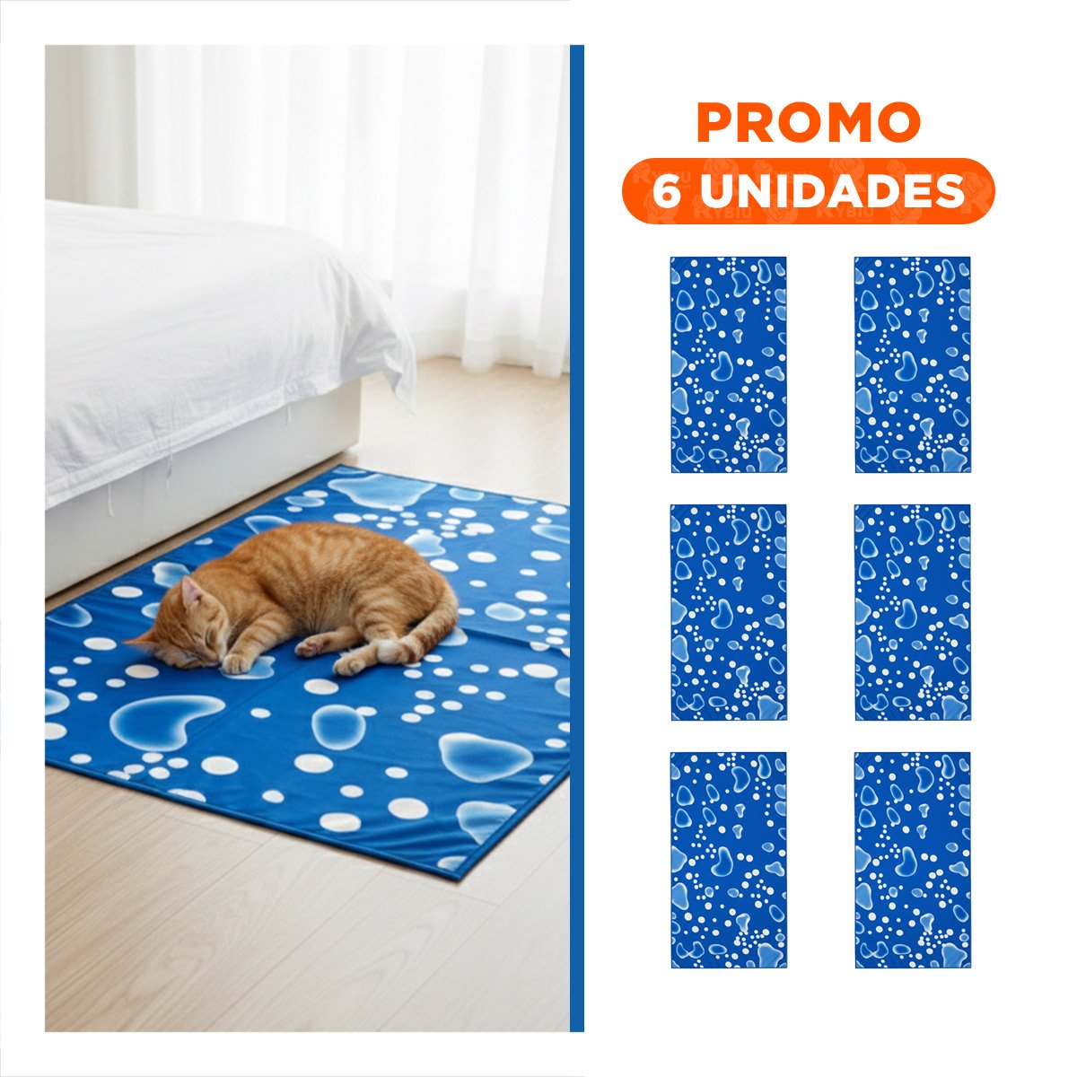 PACK6 ESTERA PARA PERRO QUE BUSCA SUPERFICIE FRESCA 50X90CM L AZUL ESTILO BURBUJAS - 1