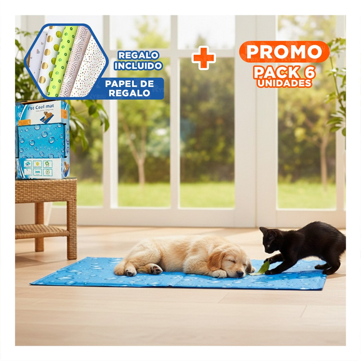 PACK6 COLCHONETA AMPLIA PARA ZONA DE DESCANSO PATRON BURBUJA 50X90CM L CELESTE Y+PAPEL REGALO - 1