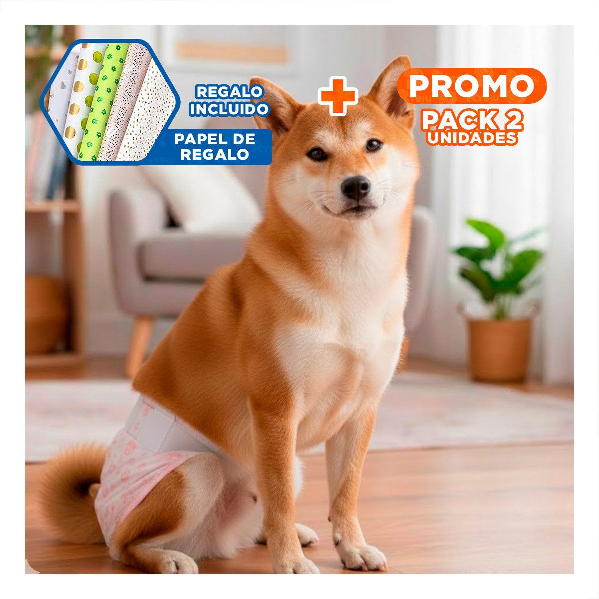 PACK2 FAJA QUE BRINDA PROTECCION HIGIENICA EN EL DIA AL PERRO HEMBRA M ROSADO Y+PAPEL REGALO - 1