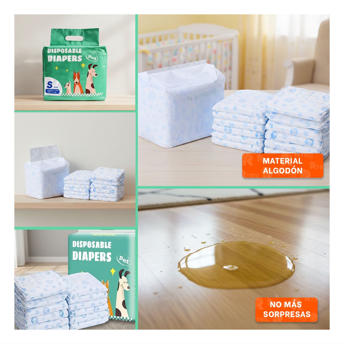 PACK6 FORRO SUAVE Y ABSORBENTE MASCOTA MACHO S VERDE Y+PAPEL REGALO - 3