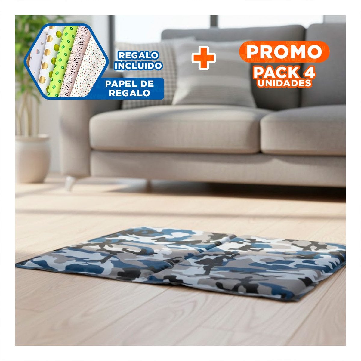 PACK4 COJIN DE APOYO PARA MOMENTOS DE RELAX 50X65CM MD MILITAR Y+PAPEL REGALO - 1