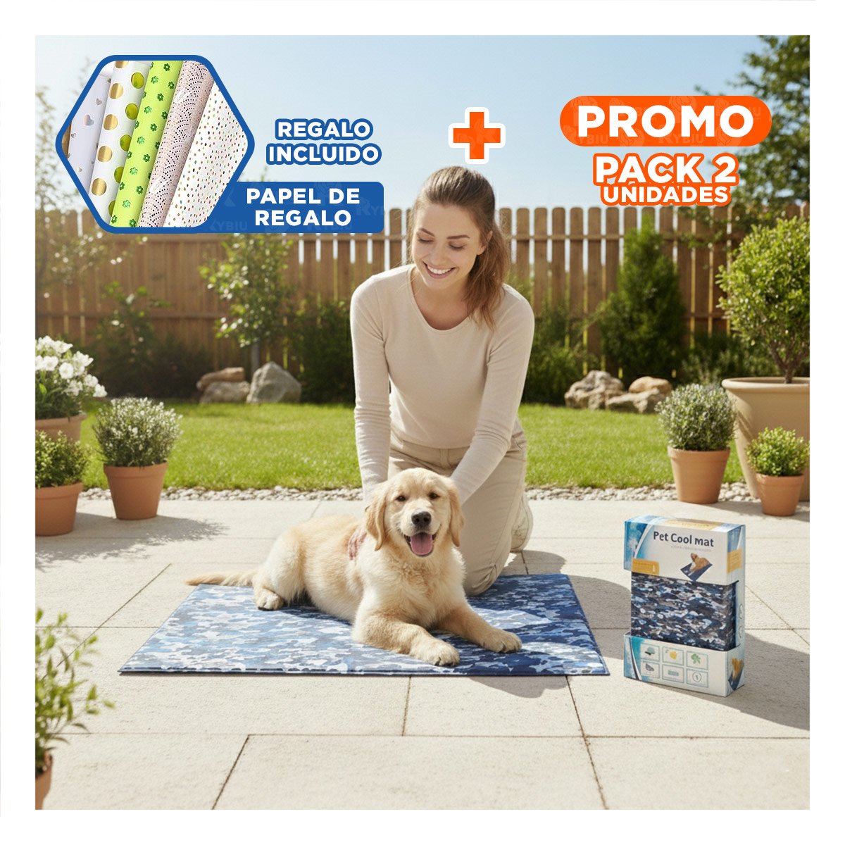 PACK2 CAMA QUE COMBINA CONFORT Y FRESCURA PARA PERROS Y GATOS L 50X90CM MILITAR Y+PAPEL REGALO - 1