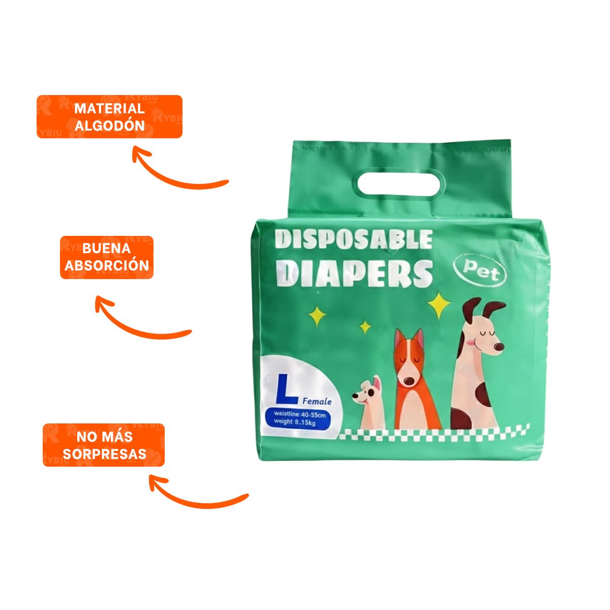 TOALLA HIGIENICA ULTRA ABSORBENTE CON AJUSTE COMODO PARA PERRO MACHO TALLA L VERDE - 3
