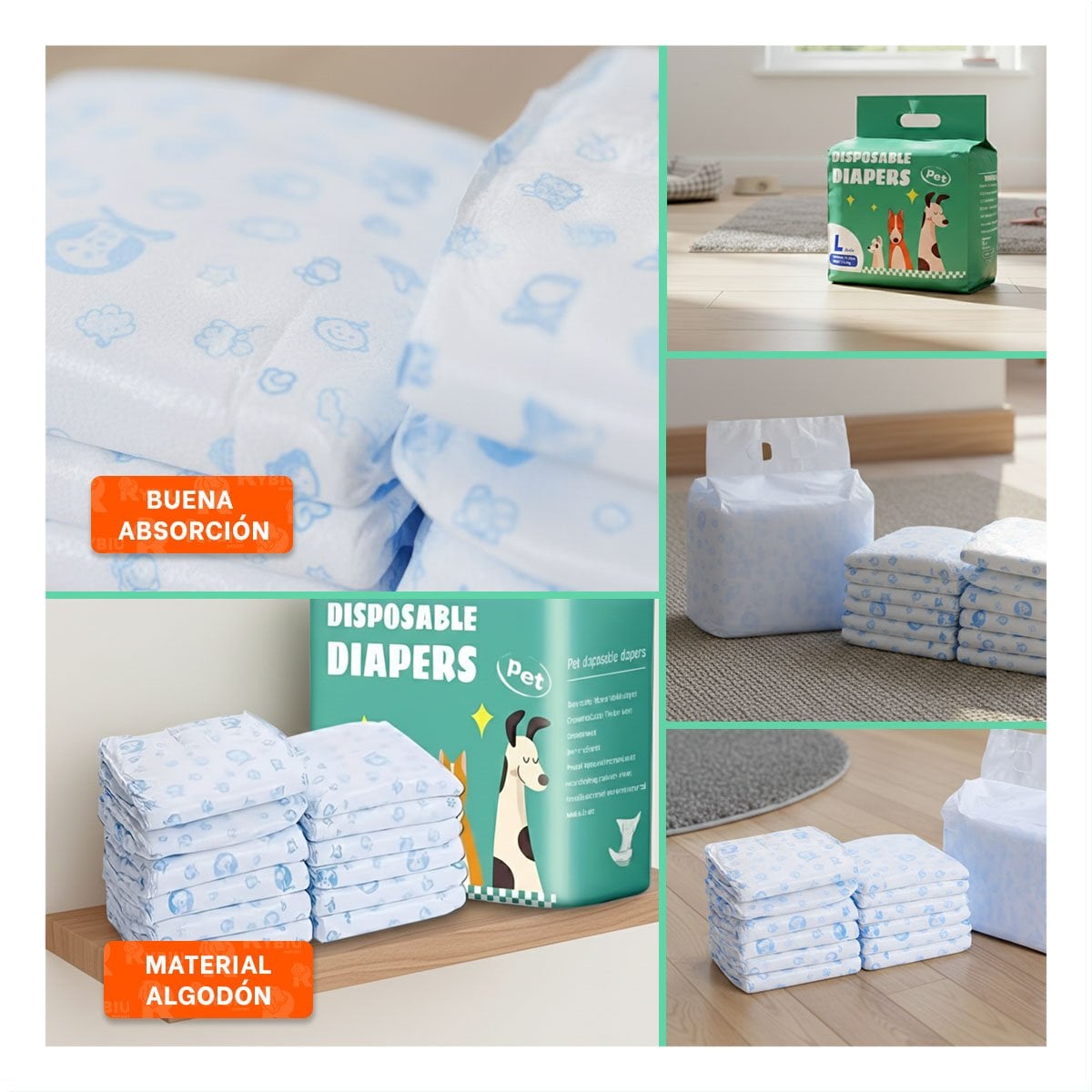 TOALLA HIGIENICA ULTRA ABSORBENTE CON AJUSTE COMODO PARA PERRO MACHO TALLA L VERDE - 5