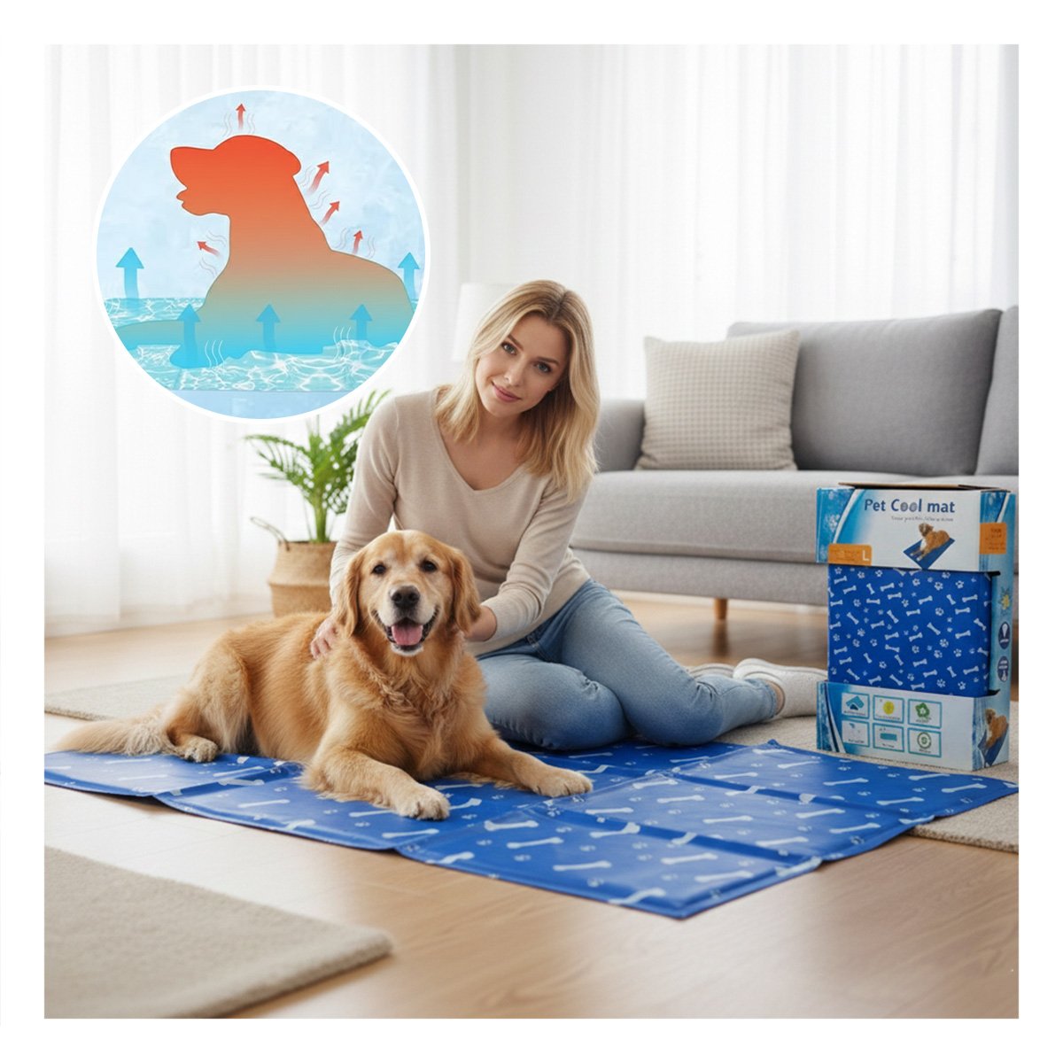 PACK2 SUPERFICIE AMPLIA PARA PERRO EN CASA PATRON HUESITOS 50X90CM L AZUL Y+PAPEL REGALO - 5