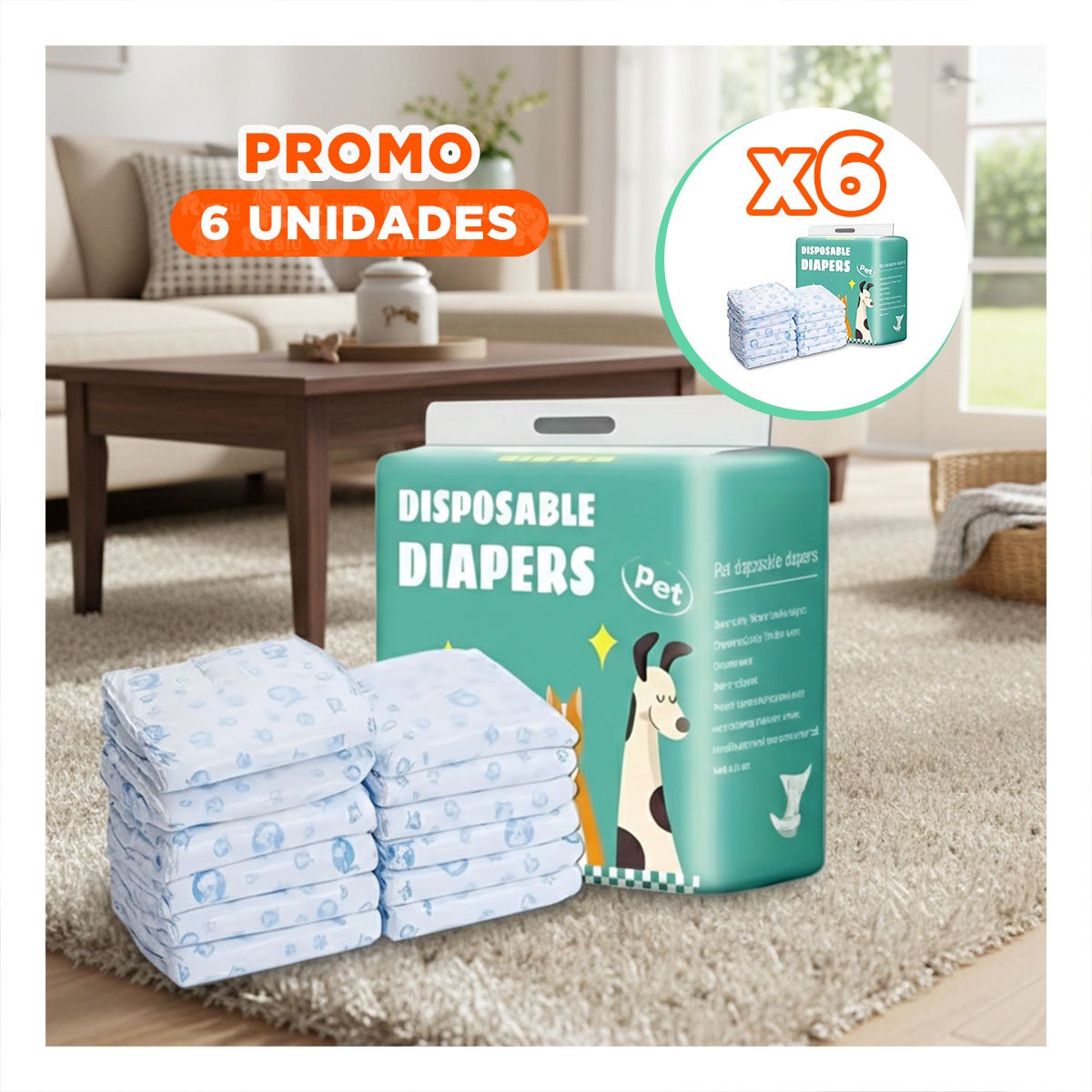 PACK6 FORRO PRACTICO PARA USO DIARIO MASCOTA MACHO S VERDE Y+REGALO STICKER - 1