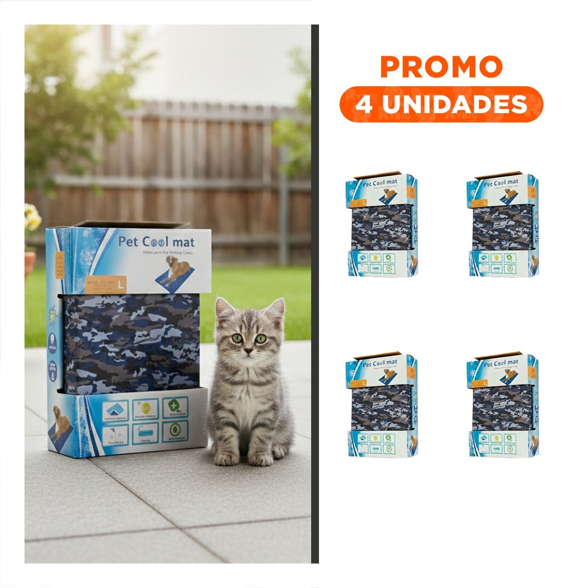 PACK4 MANTA REFRESCANTE PARA COMODIDAD DE PERRO O GATO L 50X90CM MILITAR Y+REGALO STICKER - 1