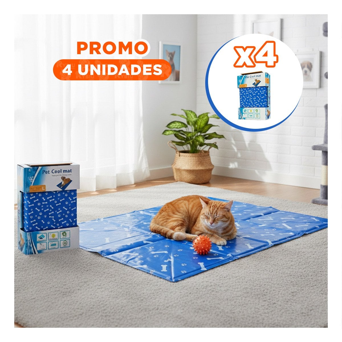 PACK4 SUPERFICIE RESISTENTE PARA PISO INTERIOR DISENO HUESITOS 50X90CM L AZUL - 1