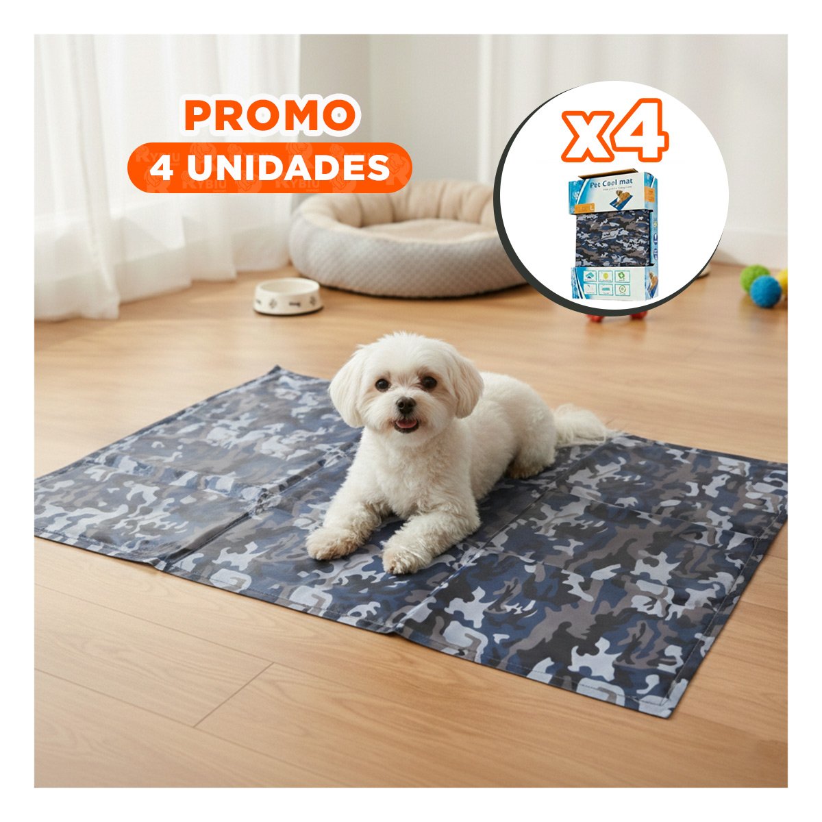 PACK4 CAMA PARA MASCOTAS DISEÑADA PARA OFRECER DESCANSO FRESCO Y SEGURO L 50X90CM MILITAR - 1