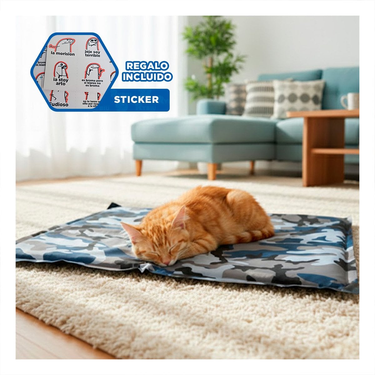 MANTA SUAVE PARA GATO EN ESPACIOS INTERIORES 50X65CM MD MILITAR Y+REGALO STICKER - 1