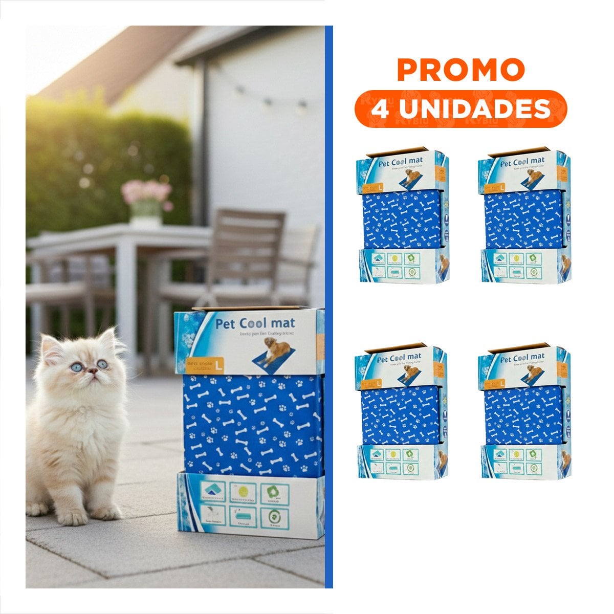 PACK4 TAPIZ CON SISTEMA DE ENFRIAMIENTO ESTAMPADO HUESITOS 50X90CM L AZUL Y+REGALO STICKER - 1