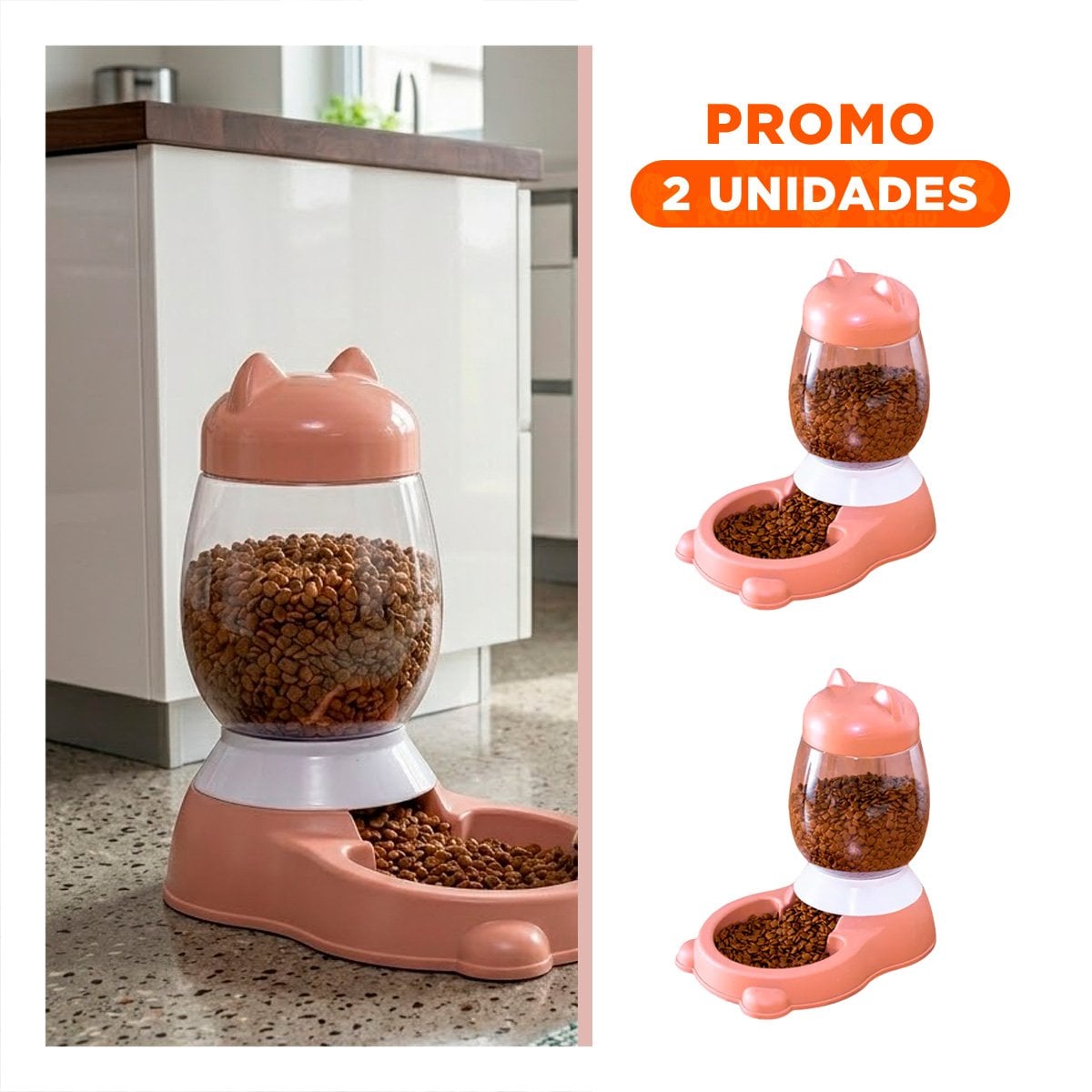 PACK2 COMEDERO CONFORT AUTOMATICO ROSADO CON BIDON DE GATO EN AREA DE MASCOTA - 1