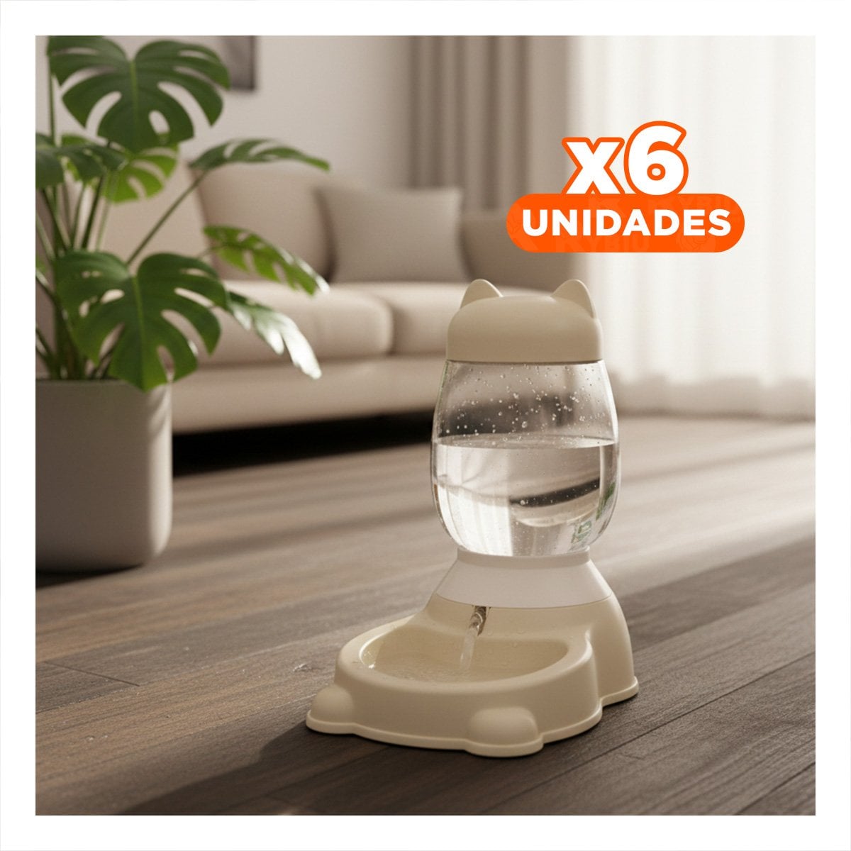 PACK6 FUENTE AUTOMATICO DE GATO BEIGE CON BIDON QUE FACILITA HIDRATACION Y+REGALO STICKER - 1