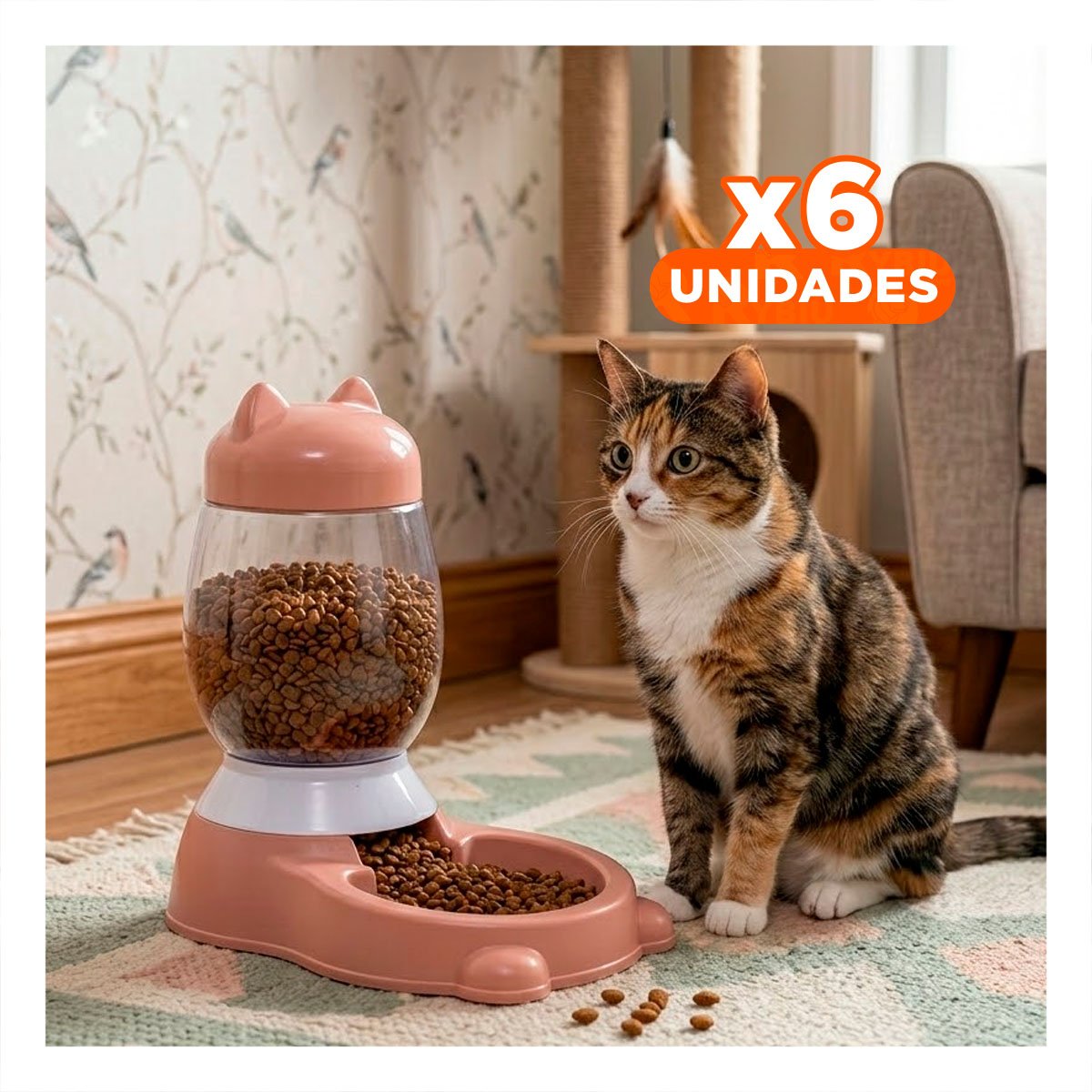 PACK6 FUENTE AUTOMATICO DE GATO ROSADO CON BIDON QUE FACILITA HIDRATACION Y+REGALO STICKER - 1