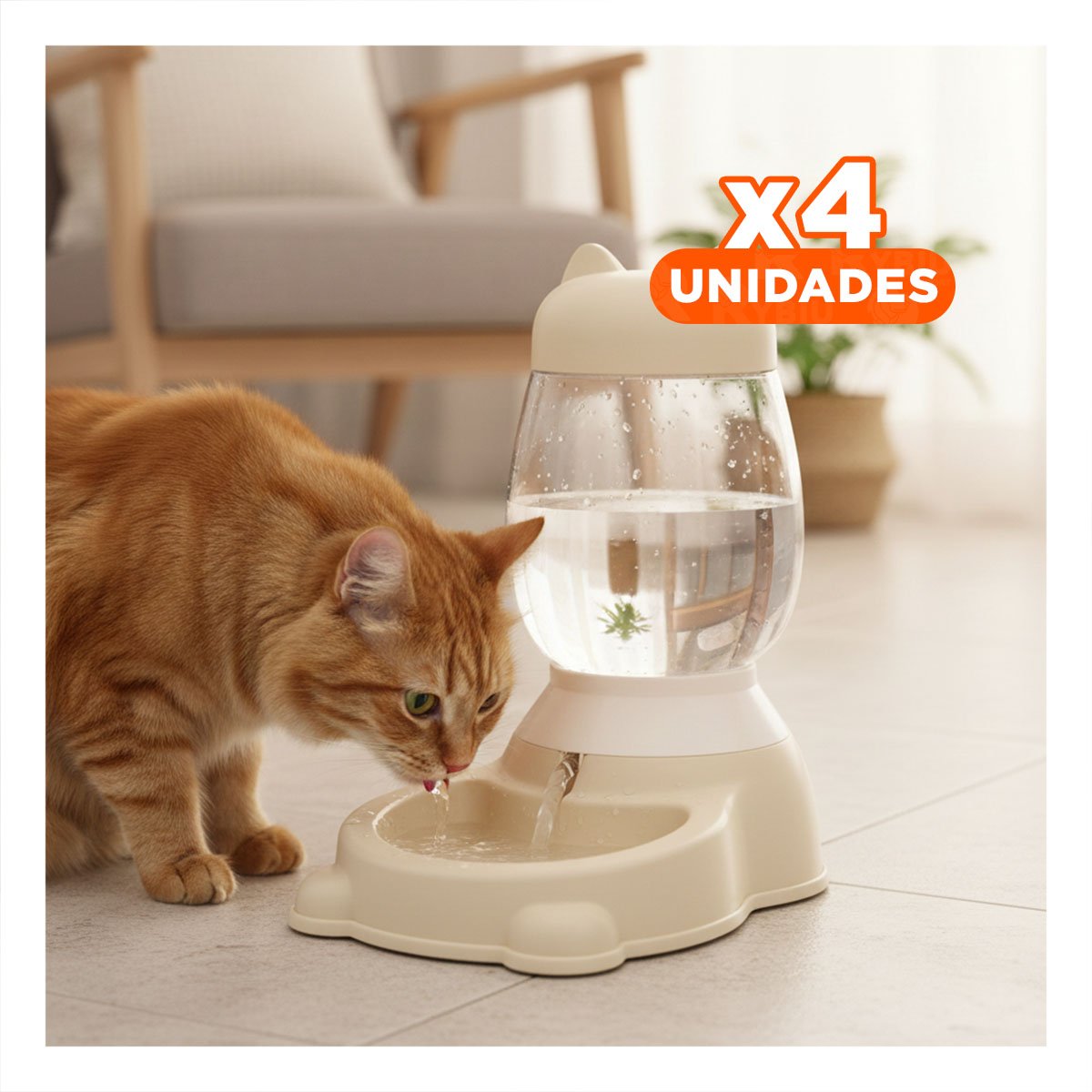 PACK4 COMEDERO COMPACTO AUTOMATICO BEIGE CON BIDON EN GATO PARA ESPACIOS HABITUALES - 1