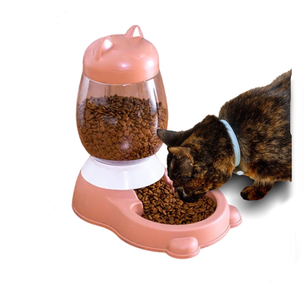 DISPENSADOR DOMESTICO AUTOMATICO DE GATO CON BIDON ROSADO PARA ESPACIOS ARMÓNICOS - 3