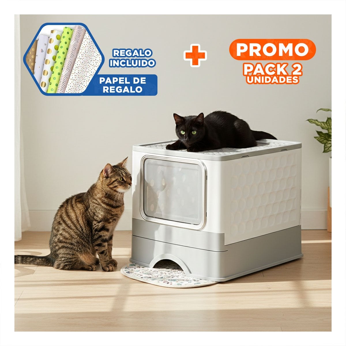 PACK2 ARENERO EN PLOMO CON PALA Y BANDEJA INTEGRADA PARA COMODIDAD DE GATOS Y+PAPEL REGALO - 1
