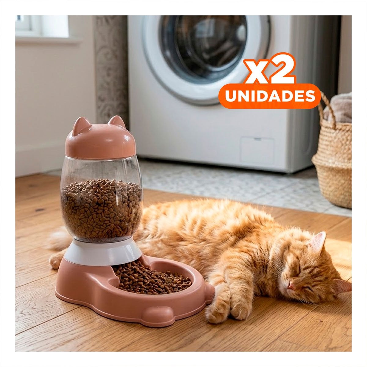 PACK2 COMEDERO PEQUENO ROSADO CON BIDON DE GATO AUTOMATICO EN RINCONES SEGUROS Y+REGALO STICKER - 1