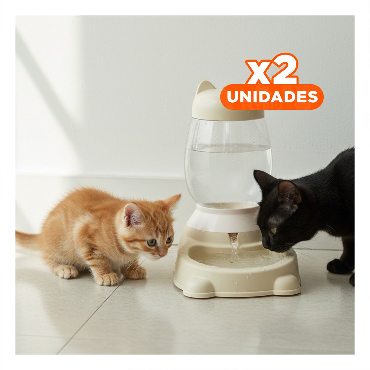 PACK2 COMEDERO PEQUENO BEIGE CON BIDON DE GATO AUTOMATICO EN RINCONES SEGUROS Y+REGALO STICKER - 1