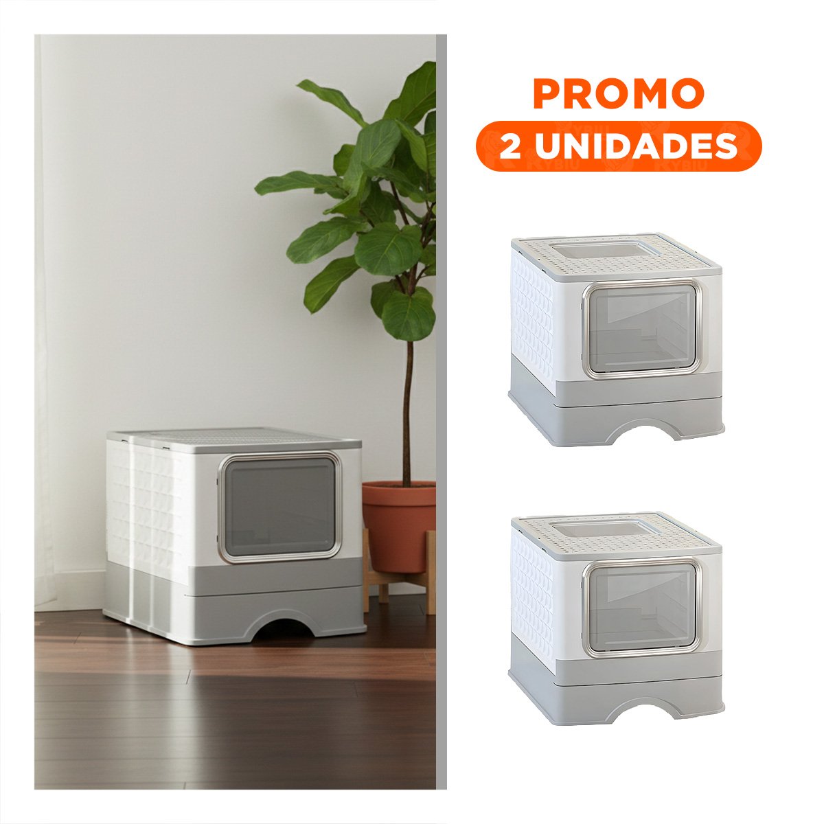 PACK2 ARENERO CON BANDEJA DESMONTABLE Y COMPARTIMENTO PARA ACCESORIOS EN COLOR PLOMO - 1