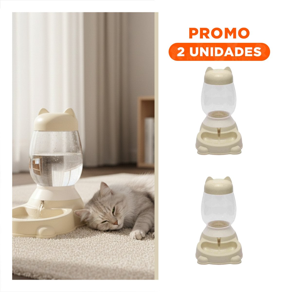 PACK2 COMEDERO CONFORT AUTOMATICO BEIGE CON BIDON DE GATO EN AREA DE MASCOTA - 1