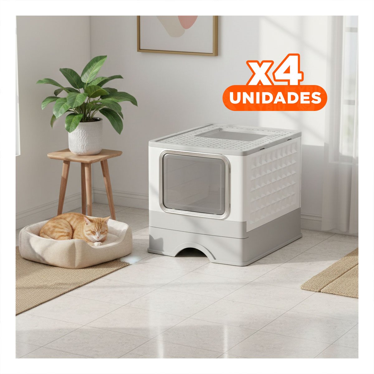 PACK4 CONTENEDOR CON COMPARTIMENTO Y BANDEJA SUPERIOR PARA HIGIENE FELINA EN PLOMO - 1
