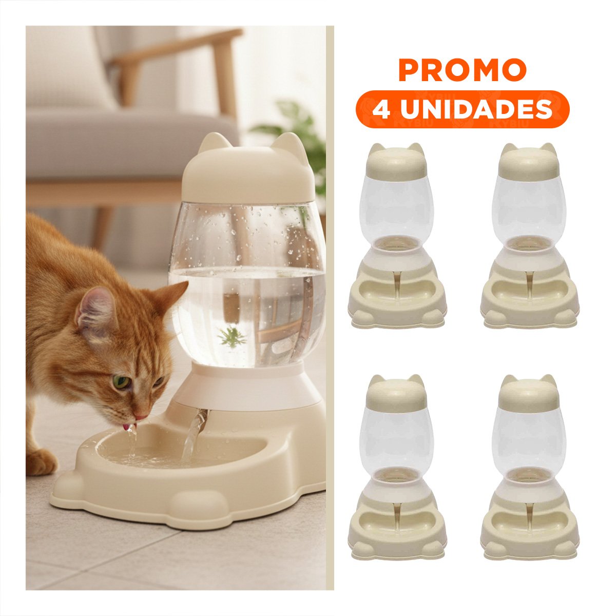 PACK4 RECIPIENTE PEQUENO AUTOMATICO DE GATO CON BIDON BEIGE EN RINCONES Y+REGALO STICKER - 1